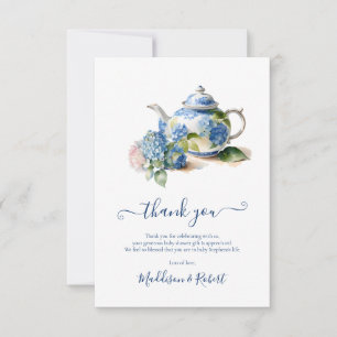 Blauwe Hortensia Baby Shower Theepartij Bedankkaart