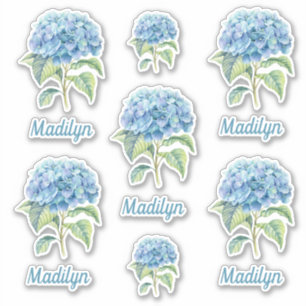 Blauwe hortensia bloeit met Jouw naam vinyl Sticker