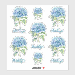 Blauwe hortensia bloeit met Jouw naam vinyl Sticker