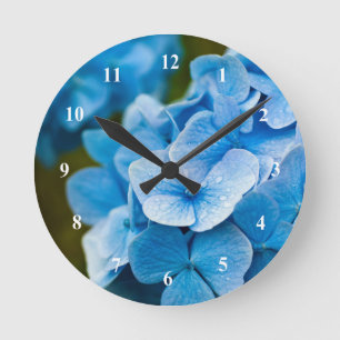 Blauwe Hortensia bloem Acryl wandklok Ronde Klok