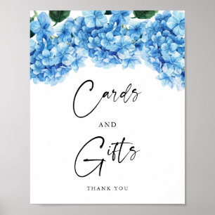 Blauwe Hortensia Bloem Bruidsdouche Kaarten Cadeau Poster