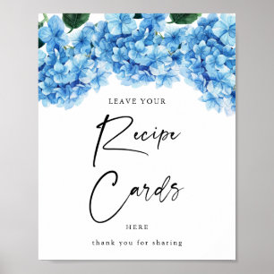 Blauwe Hortensia Bloem Bruiloft Feest Receptkaarte Poster
