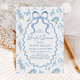 Blauwe Hortensia Bloem Bruiloft Feest Uitnodiging