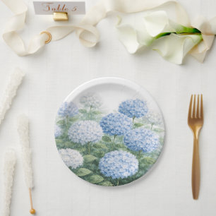 Blauwe Hortensia Bloem Custom Bruiloft Papieren Bordje