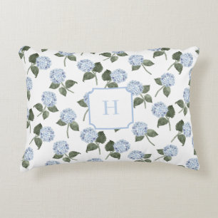 Blauwe Hortensia Bloem Monogram Accent Kussen