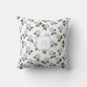 Blauwe Hortensia Bloem Monogram Kussen
