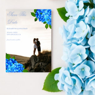Blauwe Hortensia Bloemachtige Bruiloft Save The Date