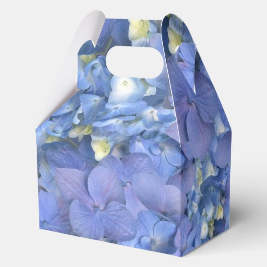 Blauwe hortensia bloemblaadjes bruiloft gepersonal bedankdoosjes (Achterkant)