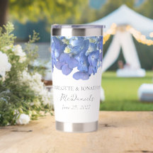 Blauwe hortensia bloemblaadjes bruiloft gepersonal