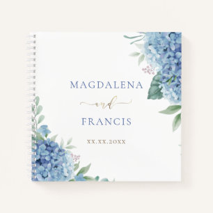 blauwe hortensia bloemen bruiloft Gastenboek Notitieboek
