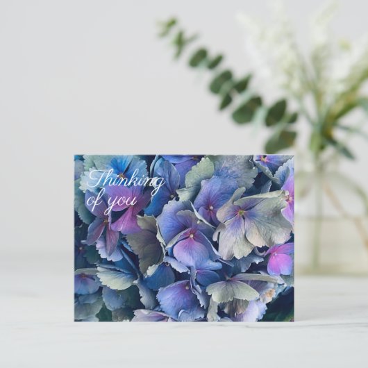 Blauwe Hortensia Bloemen Denk Aan Jou Postkaart (Staand voorkant)