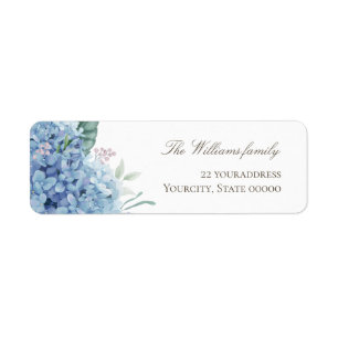 blauwe hortensia bloemen etiket