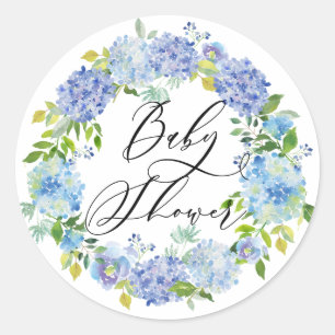 Blauwe Hortensia Bloemen Krans Baby Shower Ronde Sticker