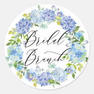 Blauwe Hortensia Bloemen Krans Bruids Brunch Ronde Sticker