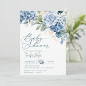 blauwe hortensia | Bloemen laten Baby shower achte Kaart (Staand voorkant)