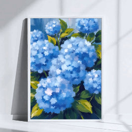 Blauwe Hortensia Bloemen Waterverf Bloemstuk Poster