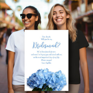 Blauwe Hortensia Bloemen Wil Je Mijn Bruidsmeisje Kaart