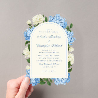 Blauwe Hortensia Bloemen & Witte Rozen Tuin Bruilo Acryl Uitnodigingen