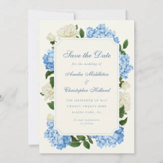 Blauwe Hortensia Bloemen & Witte Rozen Tuin Bruilo Save The Date