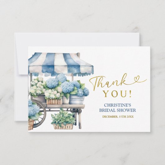 Blauwe hortensia bloemenwinkels bedankkaart (Voorkant)