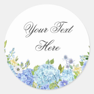 Blauwe Hortensia Bloemgroen Waterverf Aangepast Ronde Sticker