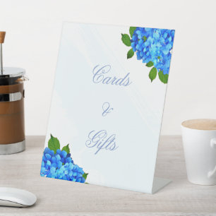 Blauwe Hortensia Bloemhuwelijk Reclamebord Met Voetstuk