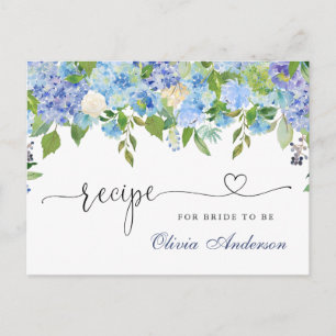 Blauwe Hortensia Bloemige Bruidsfeest Receptkaart Briefkaart