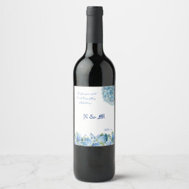 Blauwe Hortensia Bloemige Grappige Citaat Bruiloft Wijn Etiket