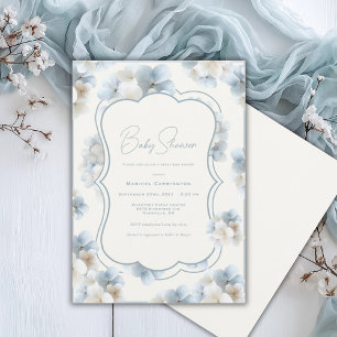 Blauwe Hortensia Bloemige Vintage Baby Borrel Kaart