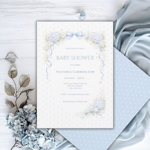 Blauwe Hortensia Bloemige Vintage Baby Shower Kaart