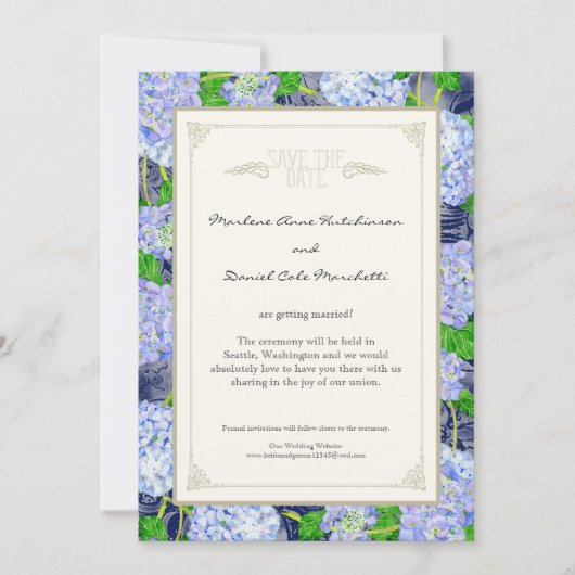 Blauwe Hortensia Bloemrijke Art Deco Elegante Brui Kaart (Voorkant)