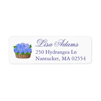 Blauwe Hortensia Bloemstuk Kust Bruiloft Geschenk Etiket
