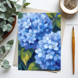 Blauwe Hortensia Bloesems | Bloem Waterverfschilde Briefkaart