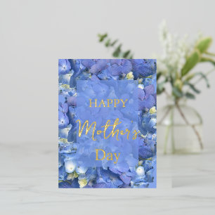 Blauwe Hortensia Bloesems Moederdag    Folie Feestdagen Briefkaart