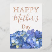 Blauwe Hortensia Bloesems Moederdag    Folie Feestdagenkaart (Voorkant)