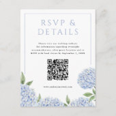 Blauwe hortensia Blooms RSVP en details, met QR-co Informatiekaartje (Voorkant)