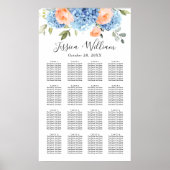 Blauwe Hortensia Blush Roos 16 Tafels STOELVERDELI Poster (Voorkant)