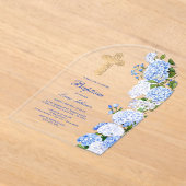 Blauwe Hortensia Boog Doop Acryl Uitnodigingen (Laagn)