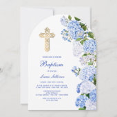 Blauwe hortensia boog doop kaart (Voorkant)