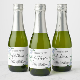 Blauwe Hortensia Bruiloft Feest Bruisende Wijn Fav Sparkling Wijnetiket