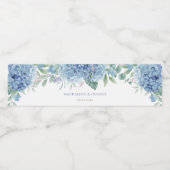 blauwe hortensia bruiloft waterfles etiket (Enkel label)