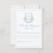 Blauwe Hortensia Crest Monogram RSVP Kaarten Kaartje (Voorkant)