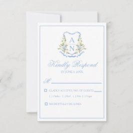 Blauwe Hortensia Crest Monogram RSVP Kaarten Kaartje