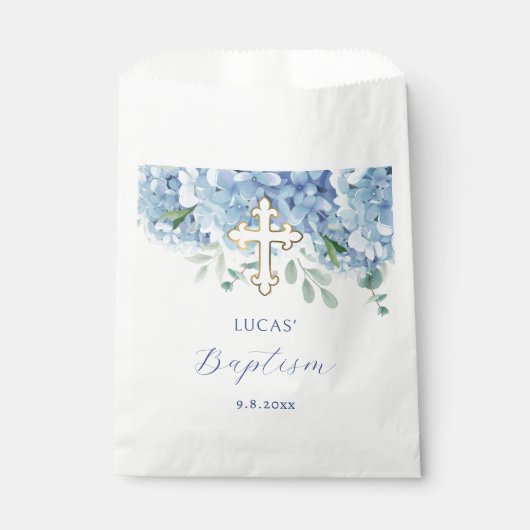 Blauwe hortensia doop bedankzakje (Voorkant)