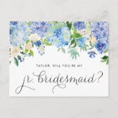 Blauwe hortensia en ivoor Roos Junior bruidsmeisje Uitnodiging Briefkaart (Voorkant)