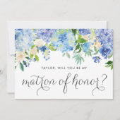 Blauwe hortensia en ivoor Roos Matron of Honor Kaart (Voorkant)