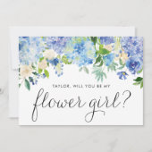 Blauwe Hortensia en Ivoren Roos Bloemenmeisje Voor Kaart (Voorkant)