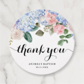 Blauwe hortensia en roze rozendoop Dank u Bedankjes Labels (Voorkant)