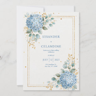 Blauwe Hortensia Eucalyptus Goud Folie Elegant Kaart
