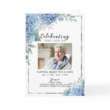 Blauwe Hortensia Foto Herdenkings- Funeral Program